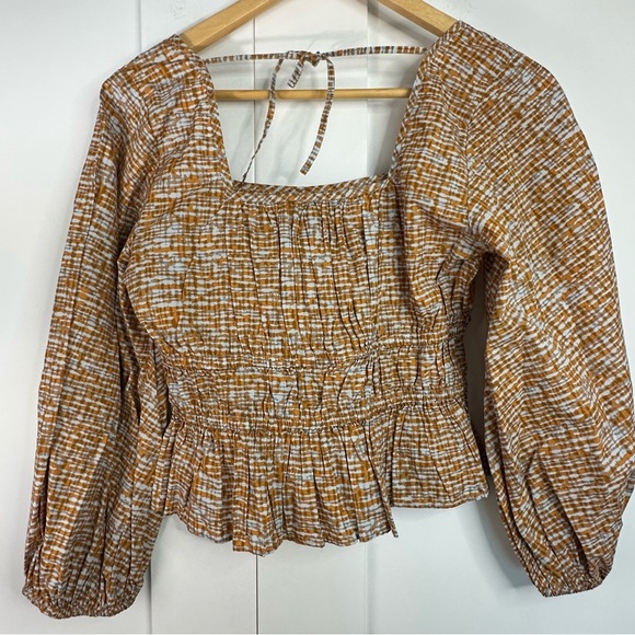 🎆 Circus by Sam Edelman peplum top small square neck balloon sleeve orange retro - Picture 5 of 9